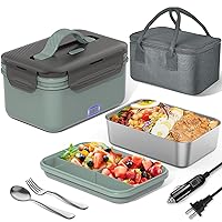 Electric Lunch Box Food Heater 100W, 4 in 1 Ultra Quick Heated Lunch Boxes for Adults, 12V/24V/110V/220V Portable Food Warmer for Car/Truck/Office With Fork Spoon and Insulated Carry Bag