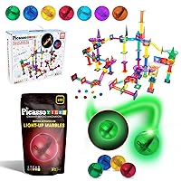 PicassoTiles 200PC Marble Run Race Track + 4PC LED Light-Up Glow in The Dark Translucent Balls: STEAM Educational Playset for Kids - Fun Learning Construction Toy, Creative Design, Sensory Development