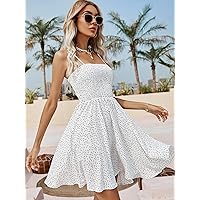 Fall Dresses for Women 2023 Polka Dot Shirred Cami Dress Dresses for Women (Color : White, Size : Large)