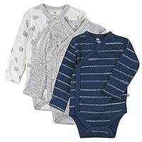 HonestBaby unisex-baby 3-pack Long Sleeve Side-snap Kimono Bodysuits Organic Cotton for Infant Baby Boys, Girls, Unisex