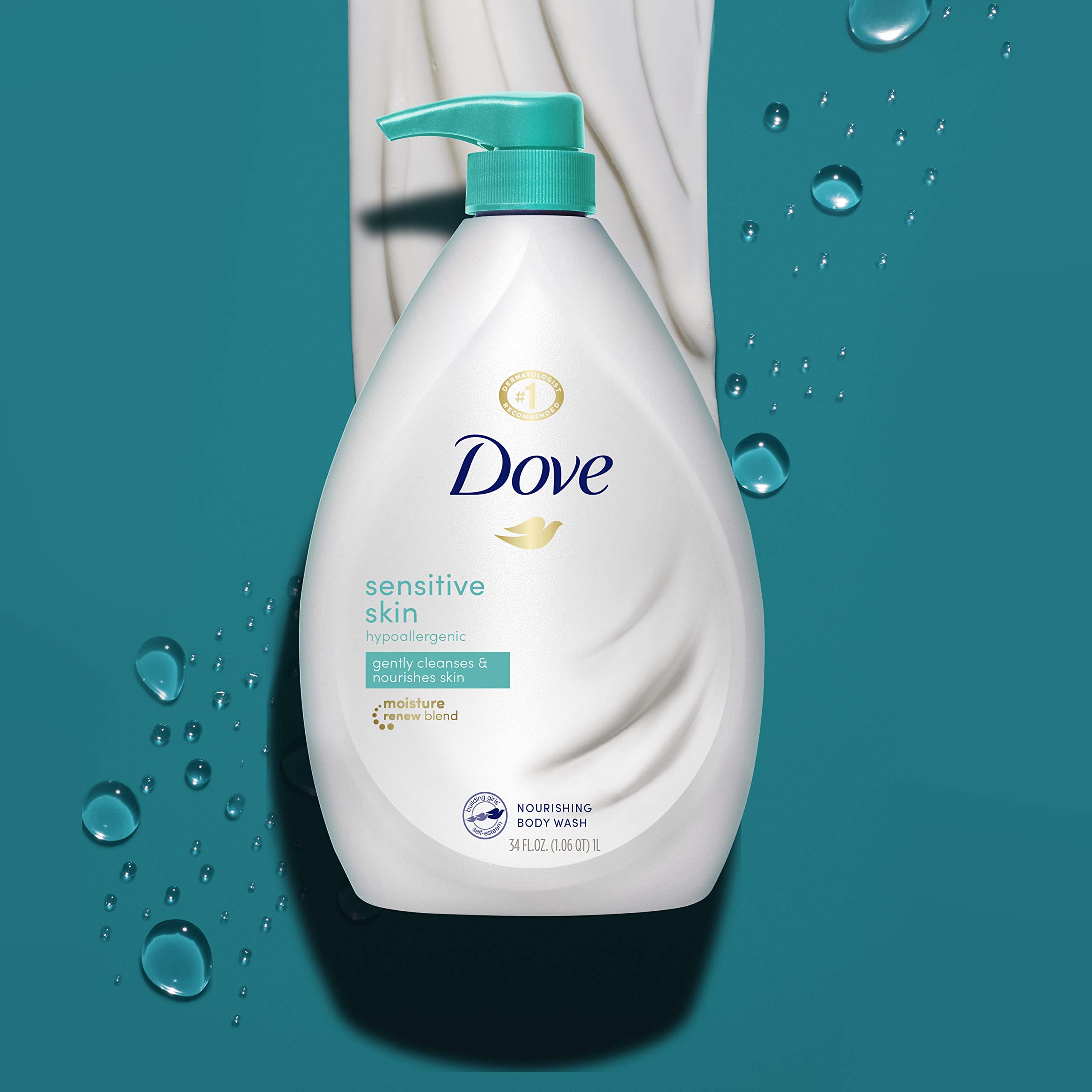 Dove Body Wash for Softer and Smoother Skin Sensitive Skin Effectively Washes Away Bacteria While Nourishing Your Skin, 34 oz