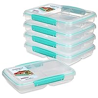 Sistema 5-Piece Food Storage Containers with 3 Compartments and Lids for Meal Prep, Dishwasher Safe, 27oz, Pack of 5 - Colors may vary