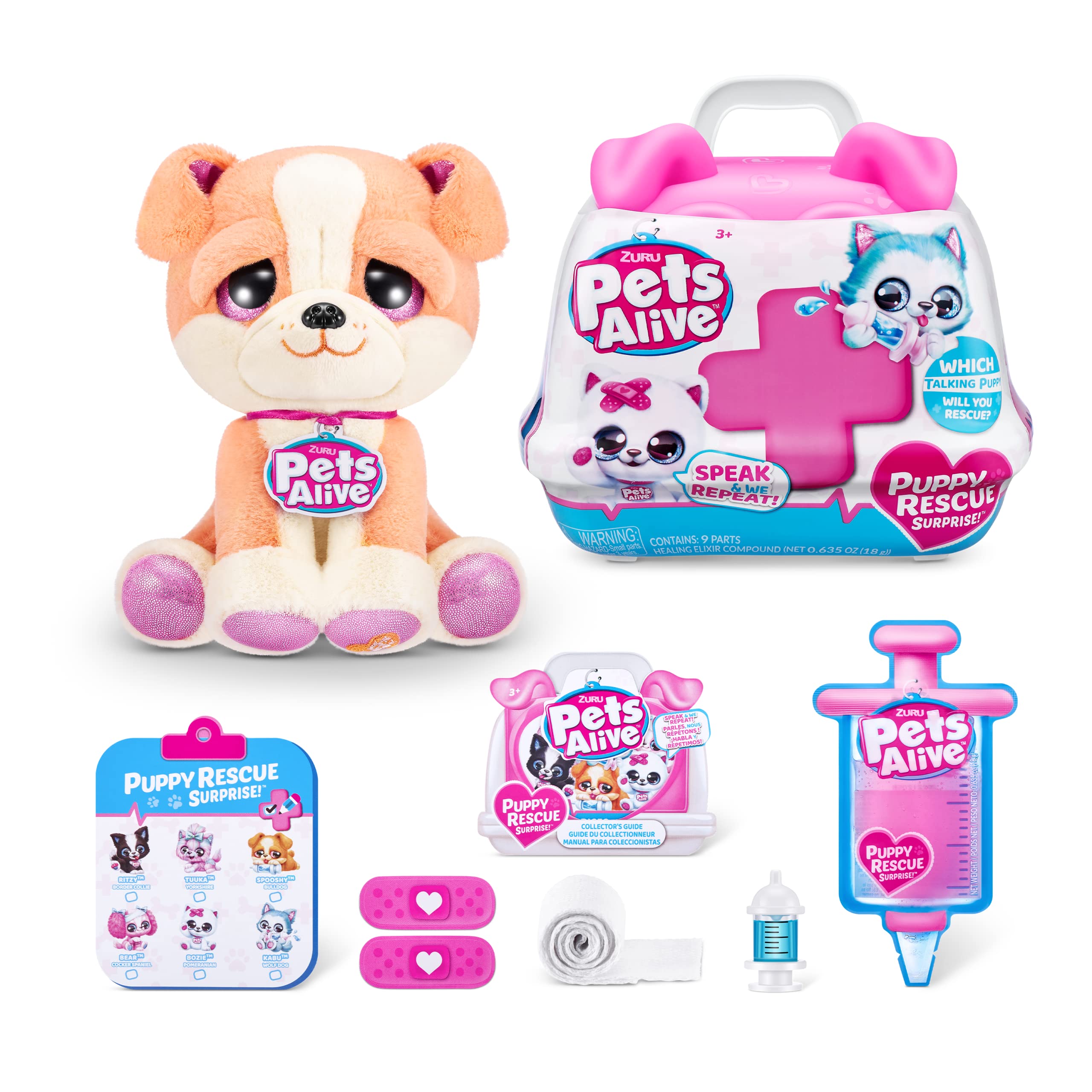 Pets Alive Pet Shop Surprise Puppy Rescue (Bull Dog) by ZURU Surprise Puppy Plush, Ultra Soft Plushies, Surprises Inside, Interactive Toy Pets, Electronic Speak and Repeat (Series 3)