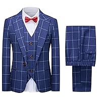 Boys Suits Set Plaid Blazer Vest Pants Single-Breasted Jacket Formal for Wedding Party Prom