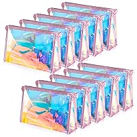 BESARME 10 Pcs Holographic Makeup Bags Bulk, Clear Bachelorette Bag Iridescent Pouch Portable Zippered Toiletry Bag Waterproof Cosmetic Bags Gift Bags for Women in Bulk
