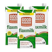 Good Karma Unsweetened Flaxmilk, 32 Ounce (Pack of 3), 0g Sugar + 1200mg Omega-3 Per Serving, Plant-Based Non-Dairy Milk Alternative, Lactose Free, Nut Free, Vegan, Shelf Stable