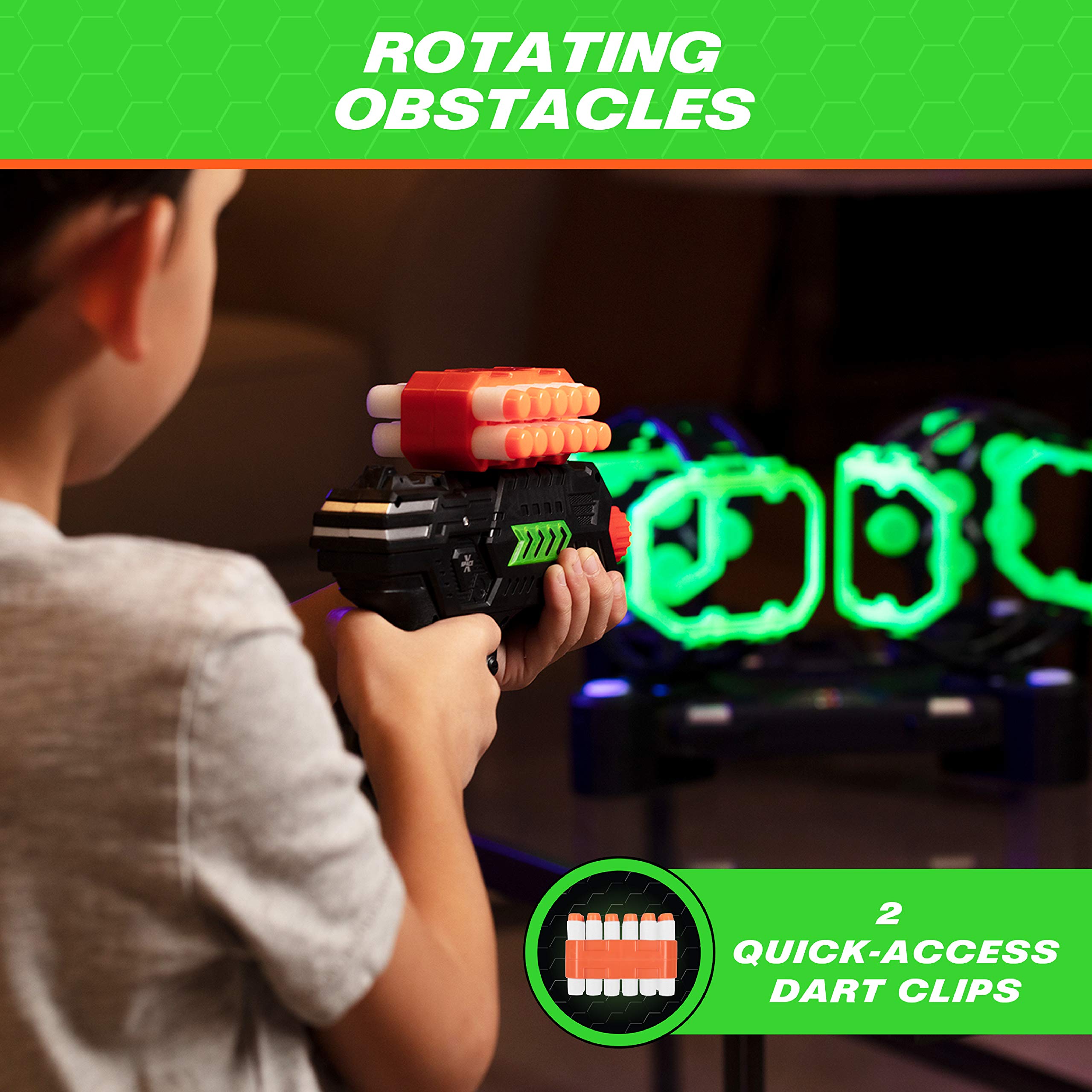 USA Toyz Astroshot Gyro Glow Rotating Shooting Games for Kids - Nerf Compatible Spinning Shooting Targets, Kids Shooting Game, 2 Toy Guns for Boys and Girls, 14 Targets, 24 Foam Darts, 2 Dart Holders