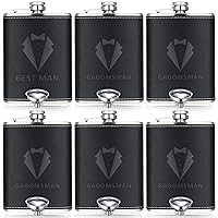 Groomsman Gifts Set of 6 Flask for Men 8 oz Groomsman Proposal Gifts Stainless Steel Tuxedo Hip Flask Bachelor Party Favors Black Best Man Groomsmen Flask for Best Man and Groomsman Proposal Wedding