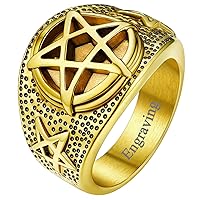 FaithHeart Satanic Jewelry Baphomet Goat Rings Sigil of Lucifer Satan Symbol Signet Ring for Men Woman Size 7/8/9/10/11/12/13/14 Personalized Custom