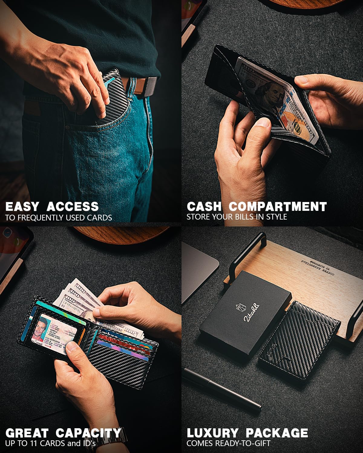 Zitahli Mens-Wallet-Slim-Leather-RFID Blocking Wallet for Men Minimalist Bifold Credit Card Holder with Gift Box