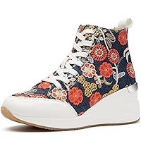 Cestfini Graffiti High Top Sneakers for Women Breathable White Black Platform Sneakers Lace up Womens Canvas Shoes