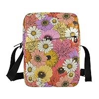 ALAZA Colorful Beautiful Floral Crossbody Bag Small Messenger Bag Shoulder Bag with Zipper for Women Men