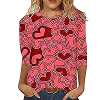 Conversation Heart Shirt, Women's Casual Round Neck 3/4 Sleeve Loose Valentine's Day Hearts Printed T-Shirt Ladies Top