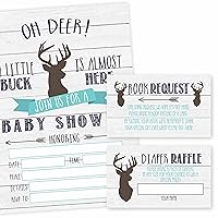 50 Fill in Deer Baby Shower Invitations, 25 Book Request Baby Shower Guest Book Alternative, 25 Baby Shower Diaper Raffle Tickets For Baby Shower Boy, Hunting Camping Camo Write in Diaper Raffle Cards