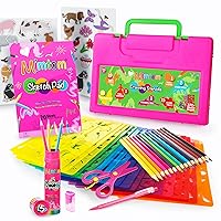 Drawing Stencil Kit for Kids, 60 PC Art Set with 370+ Shapes, Sketch Pad, and Colored Pencils for DIY Arts and Crafts for Boys and Girls, Draw with Letter, Animal and Car Stencils, Pink