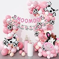 Pink Cow Balloons Garland Arch Kit, 141Pcs Pastel Pink Confetti Cow Print Balloons MOOMOO Banners Foil Cow for Western Cowboy Cowgirl Farm Animal Themed Baby Shower Birthday Party Decorations Supplies