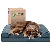 Furhaven Cooling Gel Dog Bed for Large/Medium Dogs w/ Removable Bolsters & Washable Cover, For Dogs Up to 55 lbs - Sherpa & Chenille Sofa - Orion Blue, Large