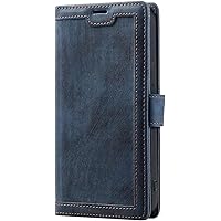 ONNAT-Leather Case for iPhone 15 Pro Max/15 Pro/15 Plus/15 Flip Wallet Cover with Card Slot Kickstand Camera Protection Magnetic Closure Soft Case (Blue)