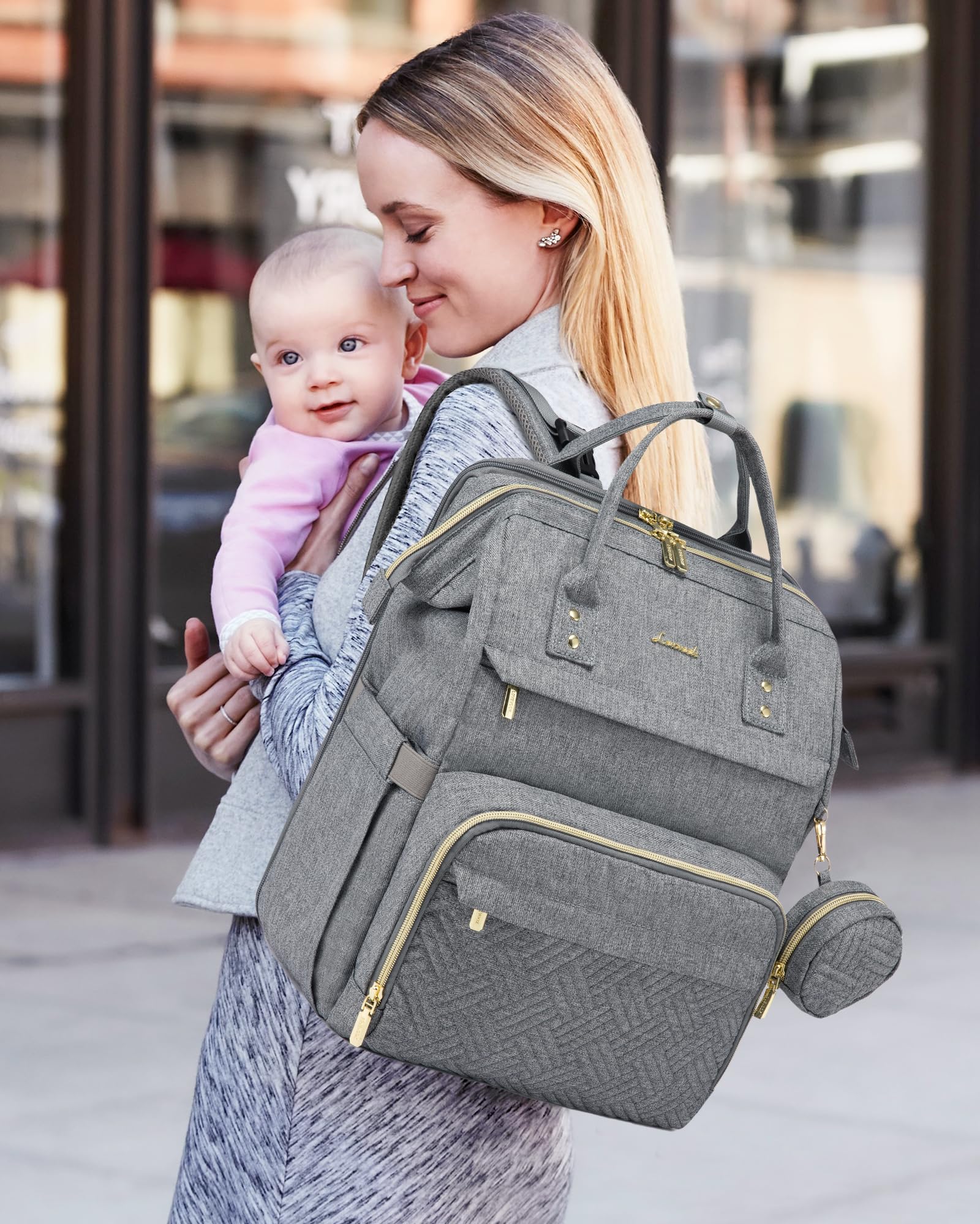 LOVEVOOK Diaper Bag Backpack, Multi functions Baby Bags with Diaper Compartments, Large Nappy Bag with Changing Pad & Pacifier Case, Unisex Travel Diaper Back Pack, Waterproof & Stylish, Grey