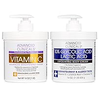Advanced Clinicals 10% Glycolic Acid + Lactic Acid Exfoliating Body Cream + Vitamin C Brightening Cream Set