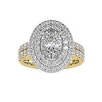 Certified Vintage Engagement Ring Studded with 1.52 Ct IJ-SI Side Round Natural & 1.6 Ct Center Oval Moissanite Diamond in 18K White/Yellow/Rose Gold for Women on Her Engagement Ceremony