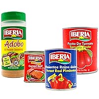 Iberia Sweet Red Pimientos 27.5 Ounce + Iberia Tomato Paste, 28 oz + Iberia Corned Beef 12 oz + Iberia Adobo Without Pepper, 16 oz
