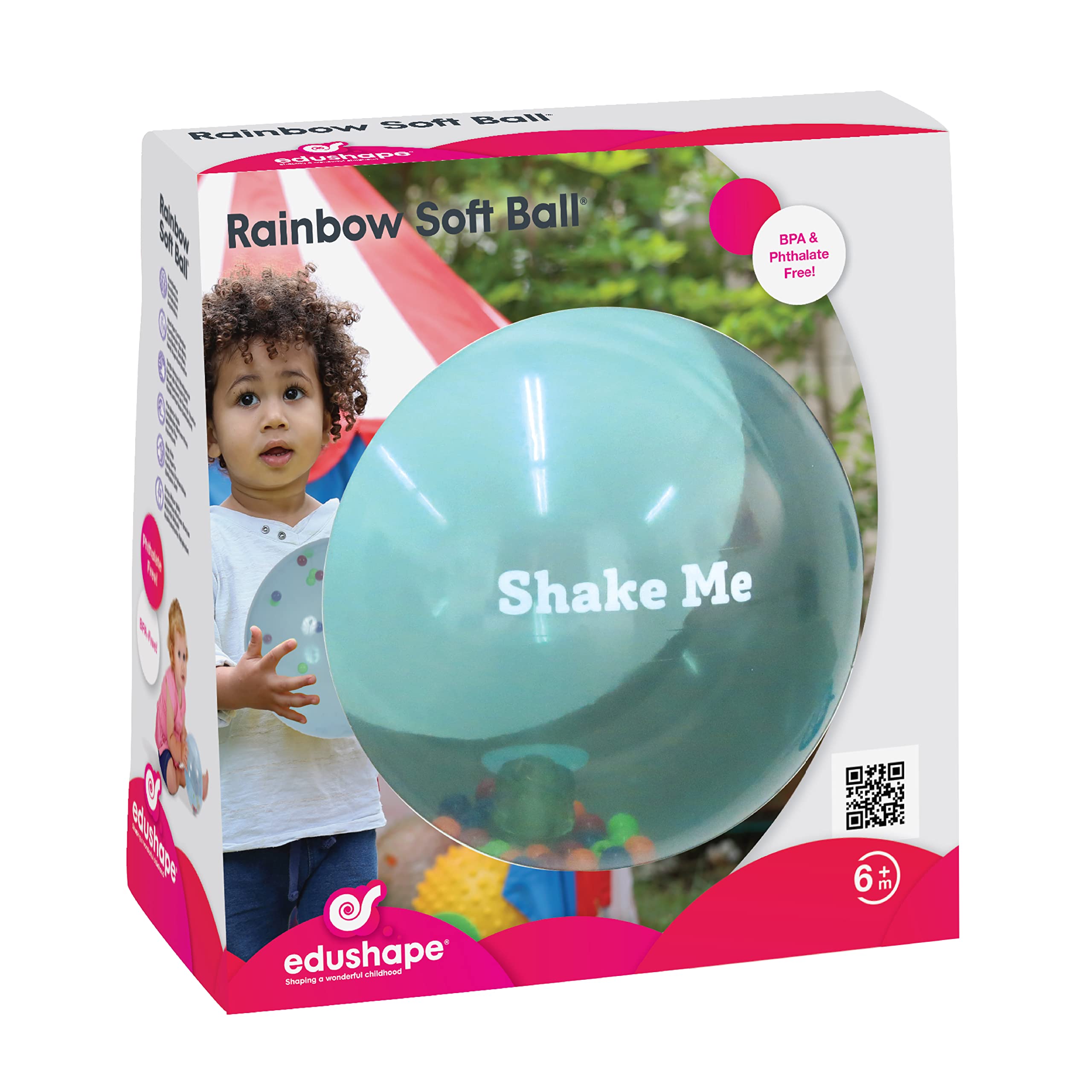 Edushape Sensory Ball for Baby And Toddlers (7 Inch) - Rainbow Soft Ball - Multi-Color Mini Noisemaker Toddler Ball for Baby with Colorful Beads Inside - Fine Motor Skills Developmental Baby Ball Toy for Babies, Toddlers, Infants and Kids