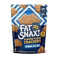 Fat Snax Low-Carb Keto Crackers, Original Sea Salt Flavor, 2.25 Ounce (Pack of 8), Almond Flour Crackers, Certified Gluten-Free, Low Sugar Healthy Snack, 3g Net Carbs, 11g Fat