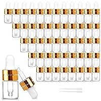 50 Pack 2ml Clear Glass Dropper Bottles with 2 Pcs Plastic Droppers, Mini Sample Dropper Bottles for Essential Oils Perfume Cosmetic Liquid, Empty Travel Sample Vials with Gold Cap