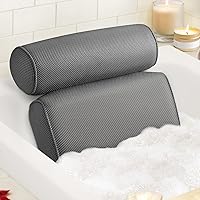 LuxStep Bath Pillow for tub, 14.5x12.5 inch, Extra Comfortable Bathtub Pillow Bath Accessories for Head,Neck and Back Support, Soft Spa tub Pillow with 6 Suction Cups for Bath, Grey