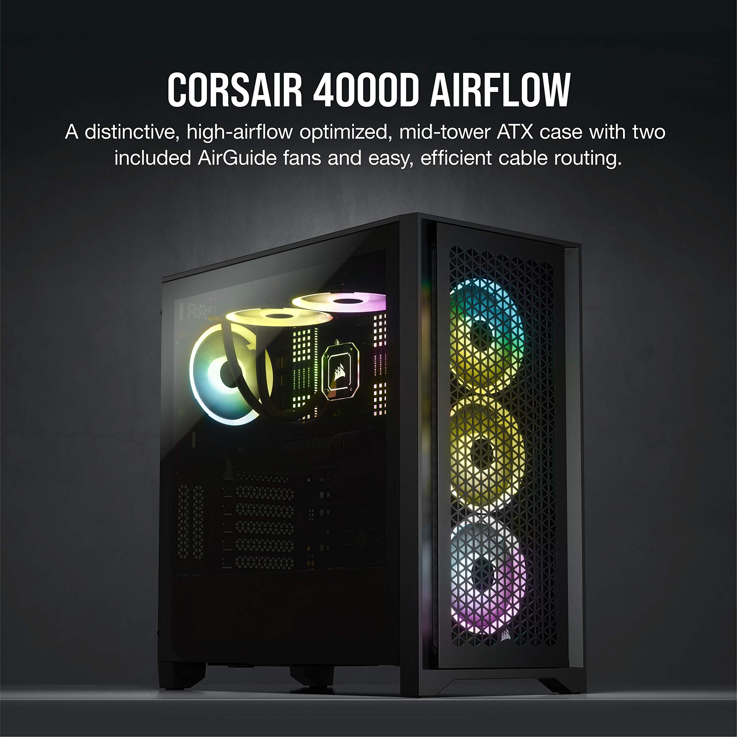 Corsair 4000D Airflow Tempered Glass Mid-Tower ATX Case with Teak Front Panel - High-Airflow - Cable Management System - Spacious Interior - Two Included 120 mm Fans - Black and Teak