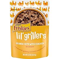 Purina Friskies Gravy Wet Cat Food Lickable Cat Treats, Lil' Grillers Seared Cuts With Chicken - (Pack of 16) 1.55 oz. Pouches
