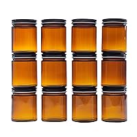 North Mountain Supply 9 Ounce Amber Glass Straight Sided Mason Canning Jars - with 70mm Black Metal Lids - Case of 12