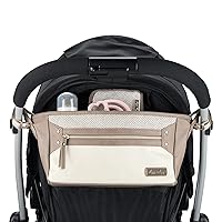 Adjustable Stroller Caddy/Organizer - Stroller Organizer Bag Featuring Front Zippered Pocket, 2 Built-In Interior Pockets & Adjustable Straps to Fit Nearly Any Stroller (Vanilla Latte)