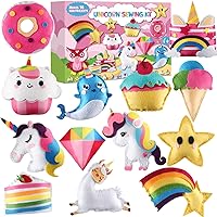 16 Sets Unicorn DIY Stuffed Craft Kit Valentine's Day Sewing Kit Animals Stars DIY Sewing Set for Beginners Cake Educational Gift Set for Boys and Girls Unicorn Felt Ornaments Decorations for kids