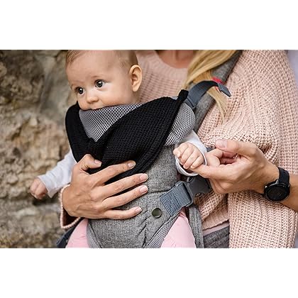 YOU+ME 4-in-1 Baby Carrier Newborn to Toddler - All Positions Baby Chest Carrier - Front and Back Carry Baby Carriers - Includes 2-in-1 Bandana Bib - Baby Holder Carrier for 8-32 lbs (Grey Mesh)