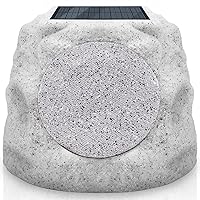 Outdoor Speakers Waterproof for All Seasons & Solar Powered with Rechargeable Battery Rock Speakers Wireless Bluetooth with Colorful LED Light for Garden, Patio (1-Pc, Granite Grey)