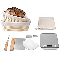 Bread Proofing Basket – 11 Piece Bread Baking Kit with Round and Oval Banneton Basket, Liners, Dough Scrapers, Scoring Lame, Blades, Digital Scale, Canvas Bread Bag