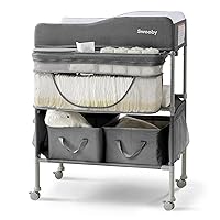 Sweeby Portable Baby Changing Table, Extra Hanging Diaper Organizer and 2 Basket for Essentials, 4 Position Height Adjustable, Waterproof Pad and Foldable Diaper Changing Station, Dark Gray