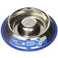 Heavy Duty Stainless Steel Slow Feed Dog Bowl - Medium 25oz - Silicon Bottom Ring Prevents Sliding and Tipping