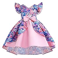 Girl's Dress Spring and Autumn New Printed Pattern Bow Princess Dress