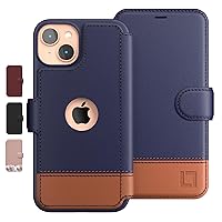 iPhone 15 Plus Wallet Case for Women and Men, Case with Card Holder [Slim & Protective] for Apple 15 Plus (6.7”), Vegan Leather i-Phone Cover, Cute Phone Case, Blue & Brown, Desert Sky