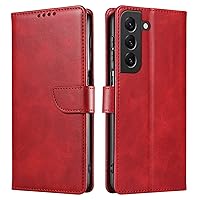 Case for Samsung Galaxy S23/S23+/S23 Ultra, Premium Leather Wallet Case Flip Folio Magnetic Cover with Card Slot Kickstand Function,Red,S23plus