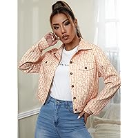 Jackets for Women - Allover Letter Graphic Jacket (Color : Orange, Size : X-Small)