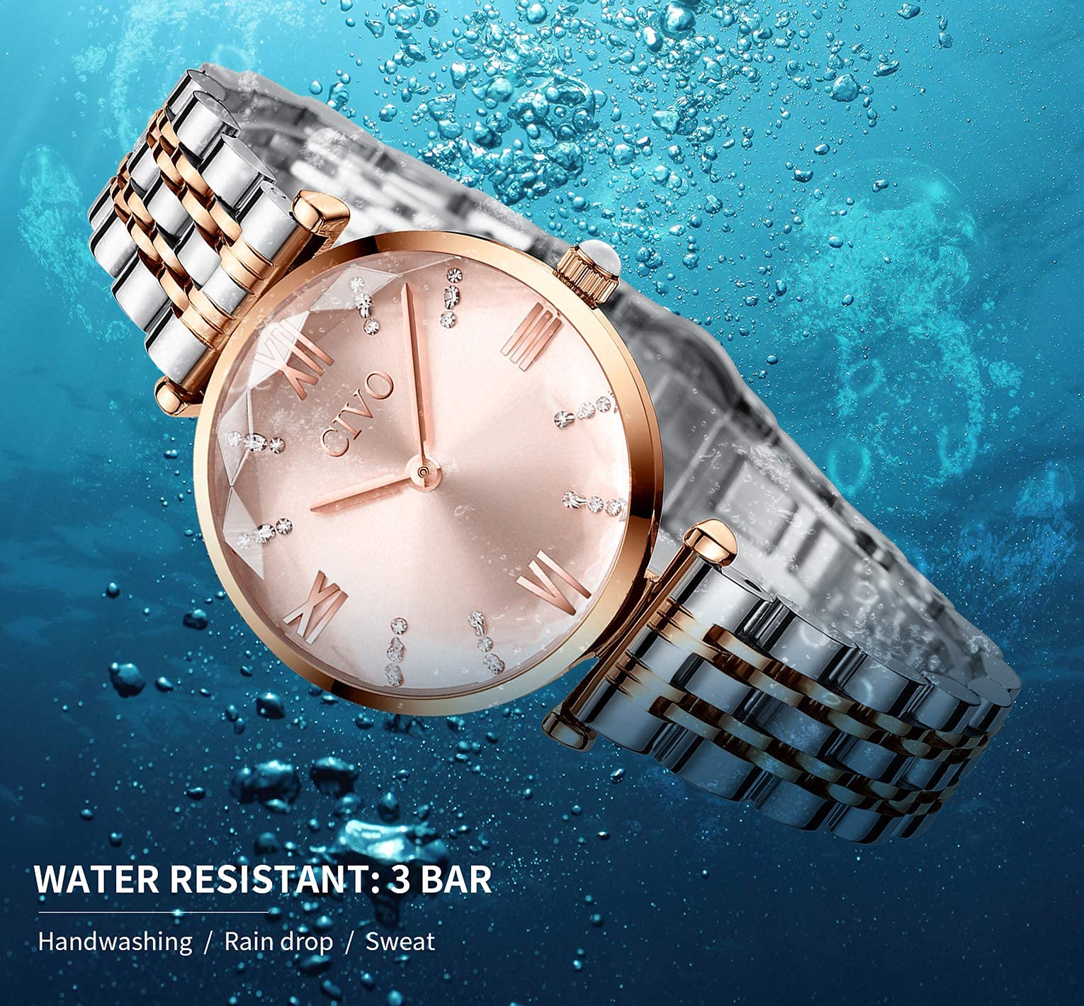 CIVO Watches for Women 32mm Analog Quartz Watch Stainless Steel, Dress Womens Watch Waterproof Fashion Elegant Wrist Watch Luxury Diamond Ladies Watch, Gifts for Women