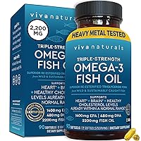 Viva Naturals EPA DHA Omega 3 Supplement, Triple-Strength Wild Caught Fish Oil Pills, Supports Heart and Brain Health, 2000 mg Omega 3 Fatty Acids per Serving Including EPA and DHA, 90 Softgels