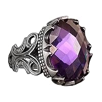 925 Sterling Silver Men Ring, Amethyst Created Stone Ring