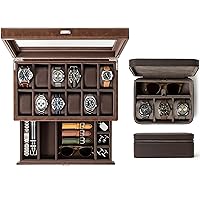 TAWBURY GIFT SET | Bayswater 12 Slot Watch Box with Drawer (Brown) and Fraser 2 Watch Travel Case with Storage (Brown)
