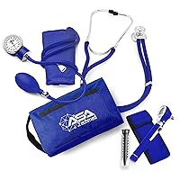 ASA TECHMED Nurse Essentials Professional Kit with Handheld Travel Case | 3 Part Kit Includes Adult Aneroid Sphygmomanometer Blood Pressure Monitor, Stethoscope, Diagnostic Otoscope (Blue)