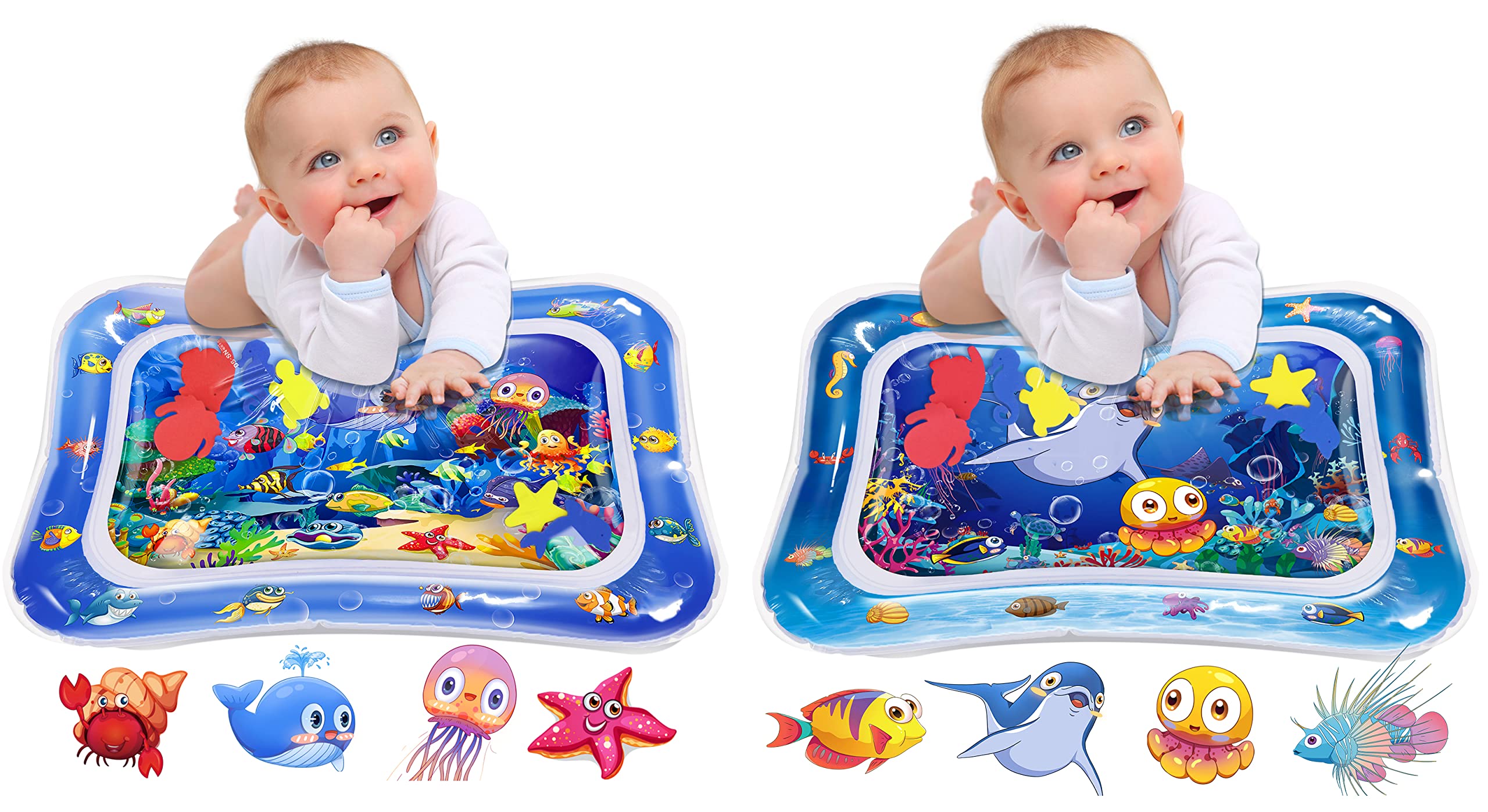 Infinno Tummy Time Mat Premium Baby Water Play Mat for Babies, Baby Toys for 3 to 24 Months, Blue Whale Style and Yellow Octopus Style
